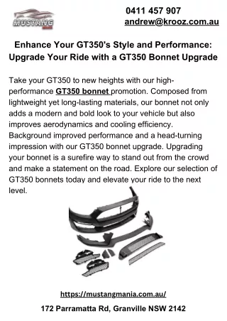 Enhance Your GT350's Style and Performance Upgrade Your Ride with a GT350 Bonnet Upgrade