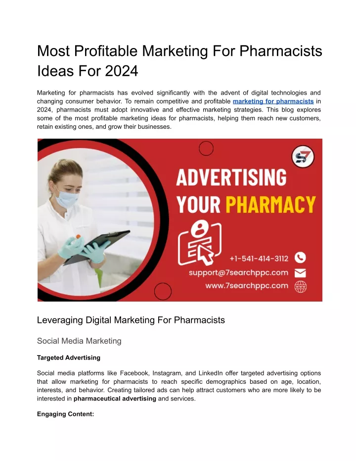 most profitable marketing for pharmacists ideas