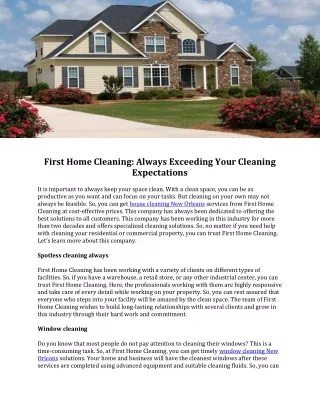 First Home Cleaning Always  Exceeding Your Cleaning Expectations