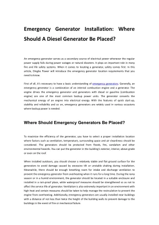 emergency generator installation where