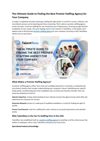 The Ultimate Guide to Finding the Best Premier Staffing Agency for Your Company