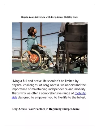 Berg Access Mobility Aids – Designed for Your Independence