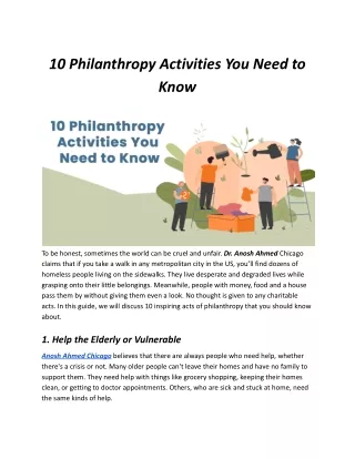 10 Philanthropy Activities by Anosh Ahmed Chicago