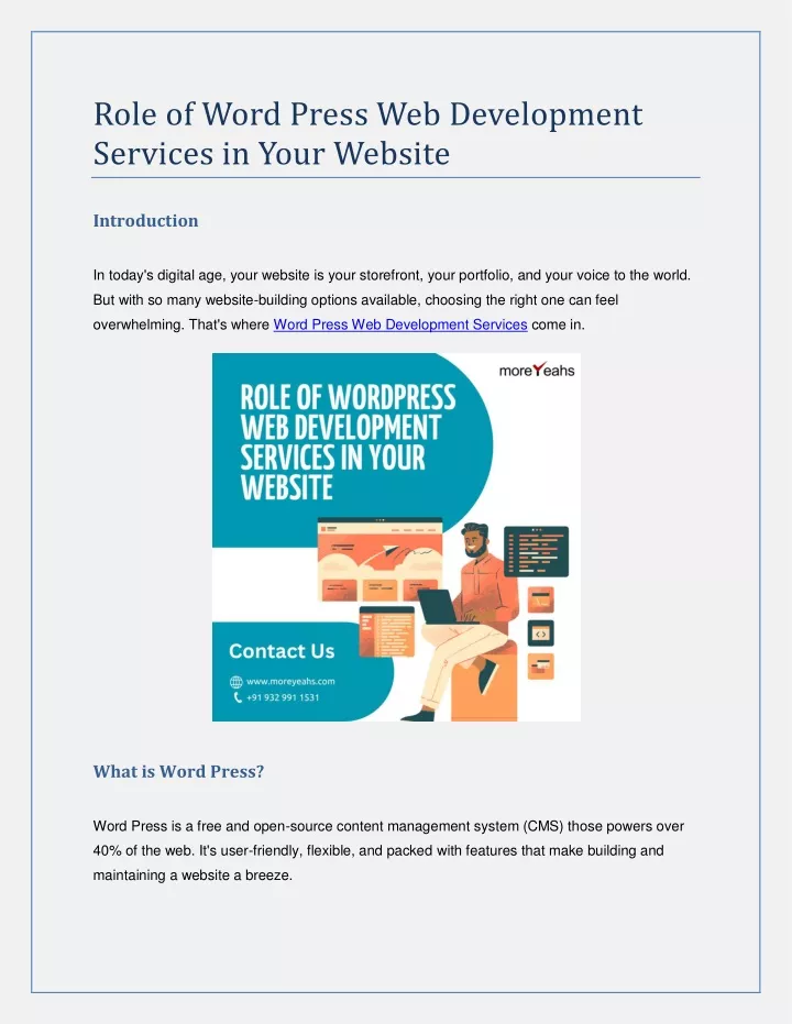role of word press web development services