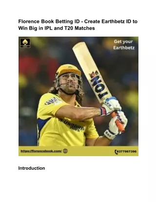 Florence Book Betting ID - Create Earthbetz ID to Win Big in IPL and T20 Matches