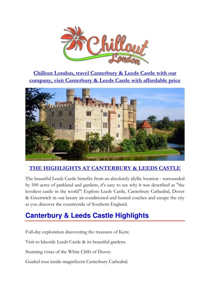 chillout london travel canterbury leeds castle