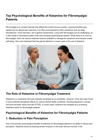 Top Psychological Benefits of Ketamine for Fibromyalgia Patients