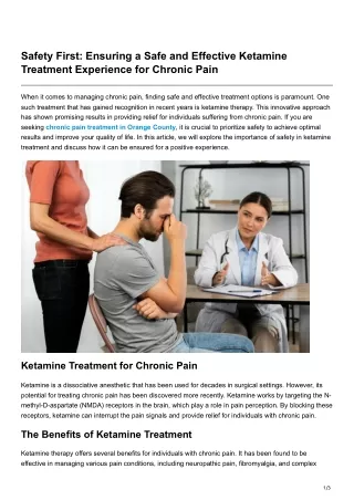 Safety First Ensuring a Safe and Effective Ketamine Treatment Experience for Chronic Pain