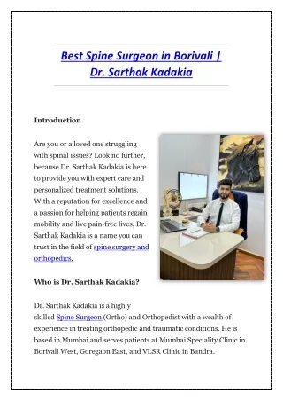 Best Spine Surgeon in Borivali | Dr. Sarthak Kadakia