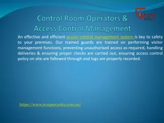 Control Room Operators & Access Control Management - ICORP Security