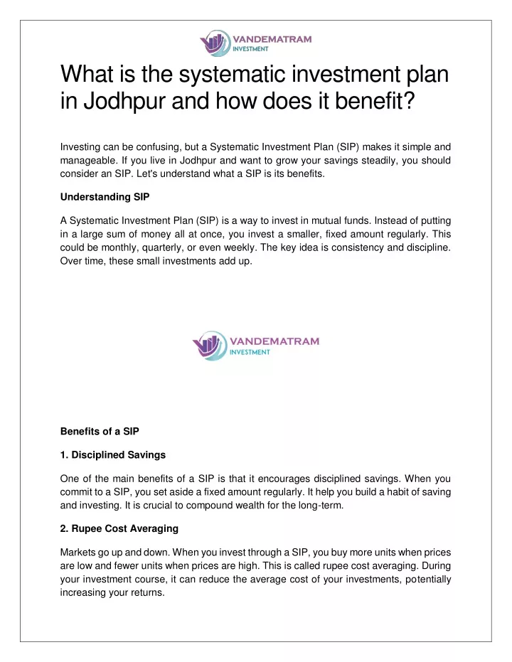 what is the systematic investment plan in jodhpur