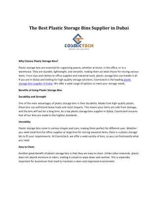 Plastic Storage Bins Supplier In Dubai