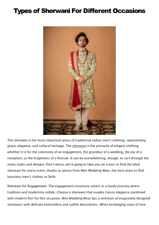 Types of Sherwani For Different Occasions