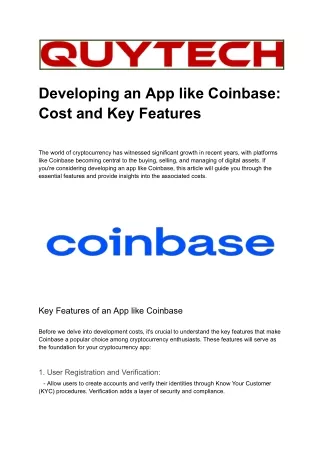 Developing an App like Coinbase Cost and Key Features