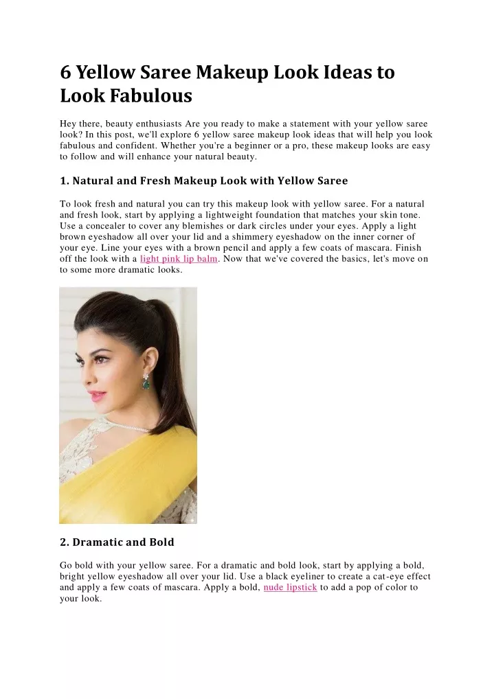 6 yellow saree makeup look ideas to look fabulous