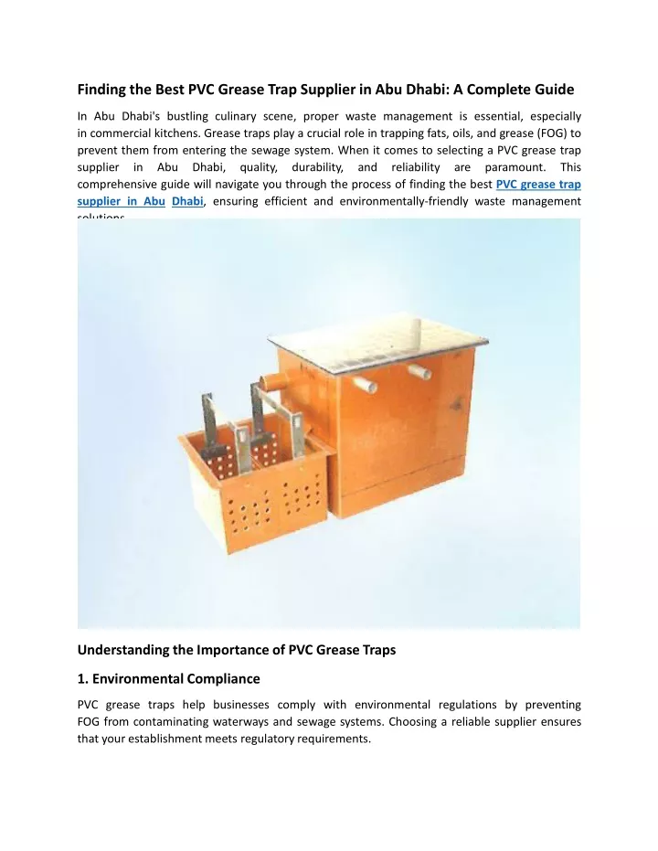 finding the best pvc grease trap supplier