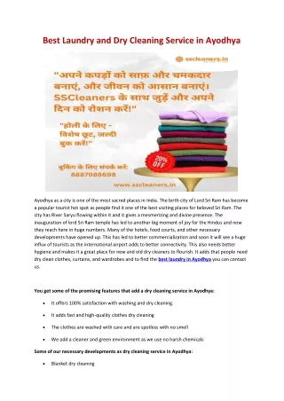 Best Laundry and Dry Cleaning Service in Ayodhya