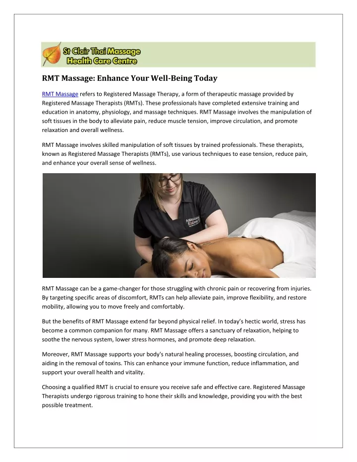 rmt massage enhance your well being today