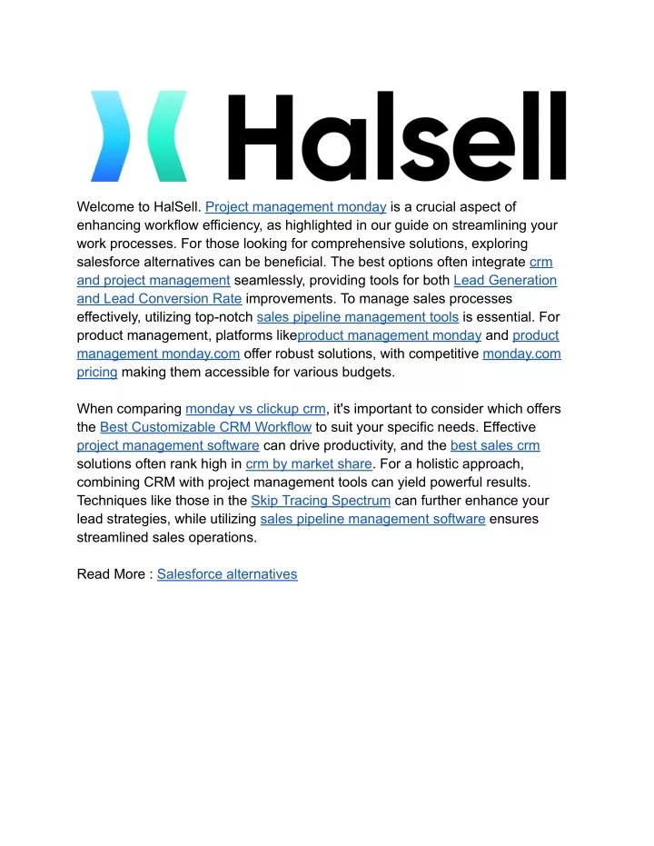 welcome to halsell project management monday