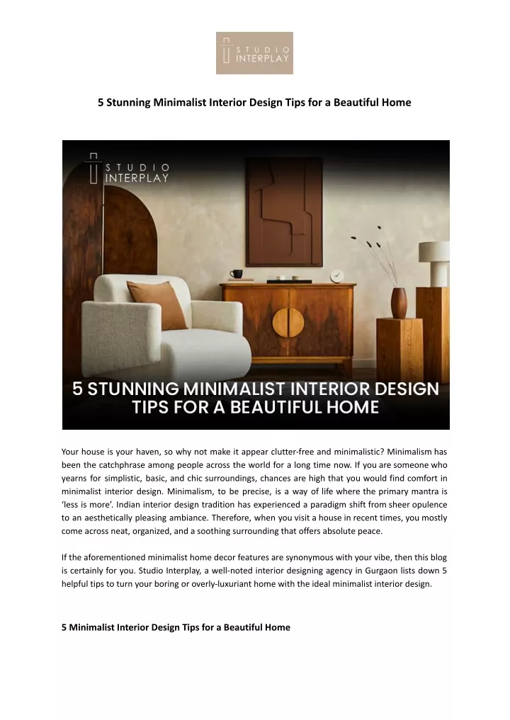 5 stunning minimalist interior design tips