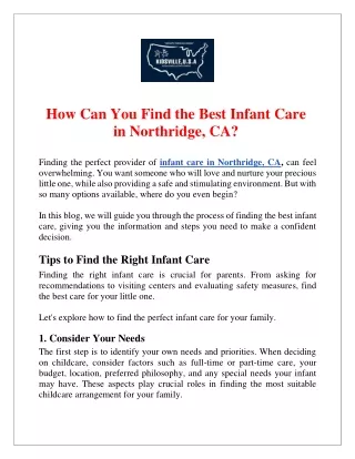 How Can You Find the Best Infant Care in Northridge, CA