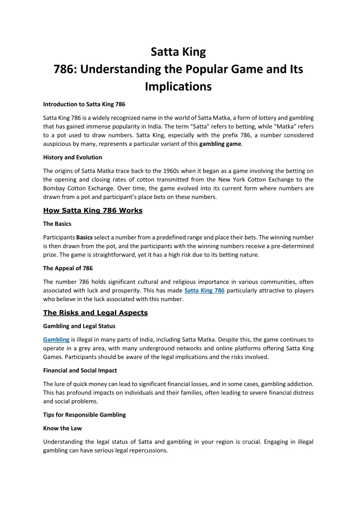 satta king 786 understanding the popular game
