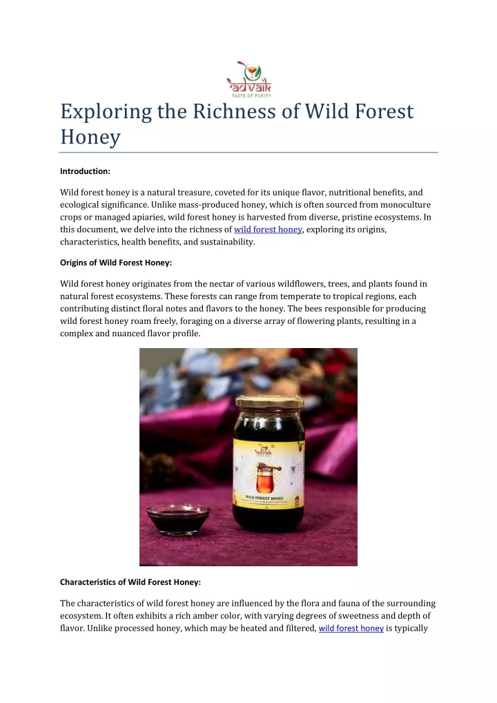 exploring the richness of wild forest honey