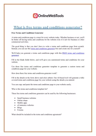 Terms and Conditions Generator - OnlineWebTools.org