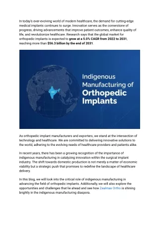 Indigenous Manufacturing of Orthopedic Implants - Zealmax Ortho