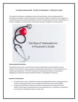 Dr Anthony Amoroso MD - The Rise of Telemedicine - A Physician's Guide