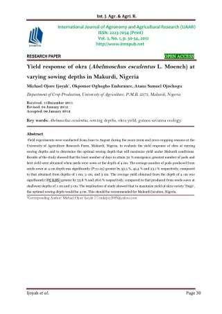 Yield response of okra (Abelmoschus esculentus L. Moench) at varying sowing depths in Makurdi, Nigeria