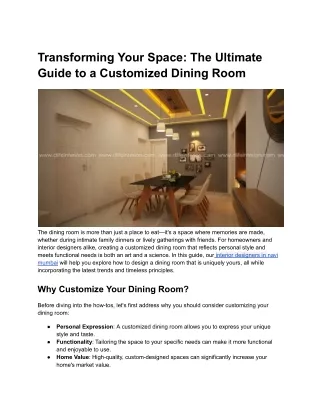 Transforming Your Space-The Ultimate Guide to a Customized Dining Room