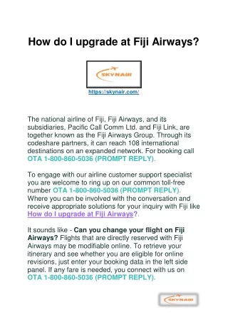 How do I upgrade at Fiji Airways