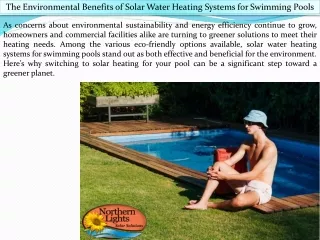 Benefits of Solar Water Heating Systems for Swimming Pools