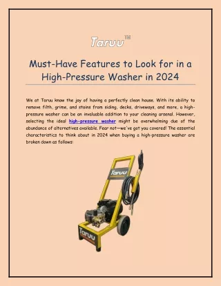 Must-Have Features to Look for in a High-Pressure Washer in 2024