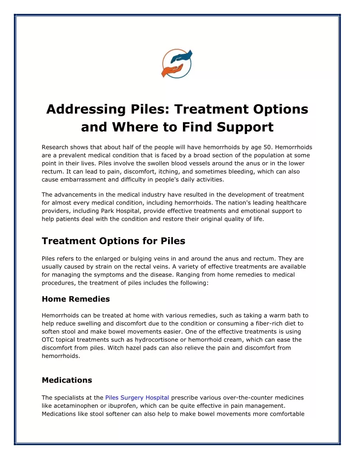 addressing piles treatment options and where