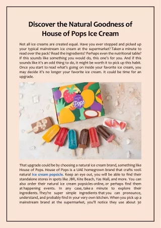 Discover the Natural Goodness of House of Pops Ice Cream