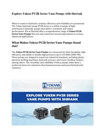 Explore Yuken PV2R Series Vane Pumps with ShriAnk