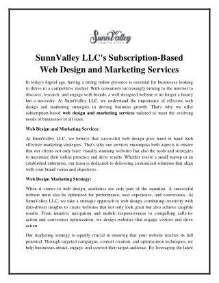 SunnValley LLC's Subscription-Based Web Design and Marketing Services