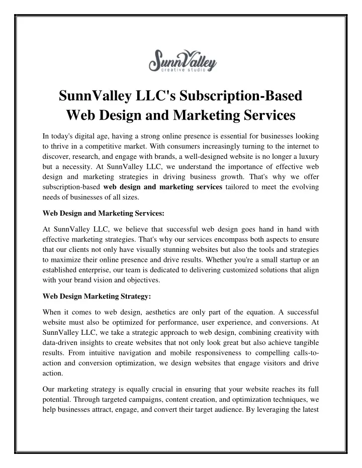 sunnvalley llc s subscription based web design