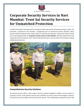 Comprehensive Corporate Security Services in Navi Mumbai | Contact us - +91 9324024524