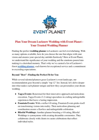 Plan Your Dream Lucknow Wedding with Event Planet