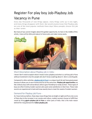 Register For play boy Job-Playboy Job Vacancy in Pune