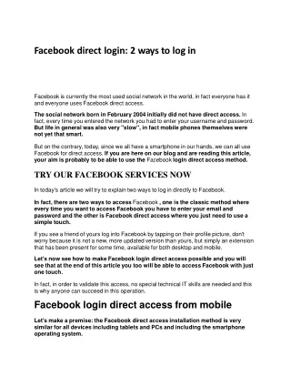 f ace b o o k d i r ect login