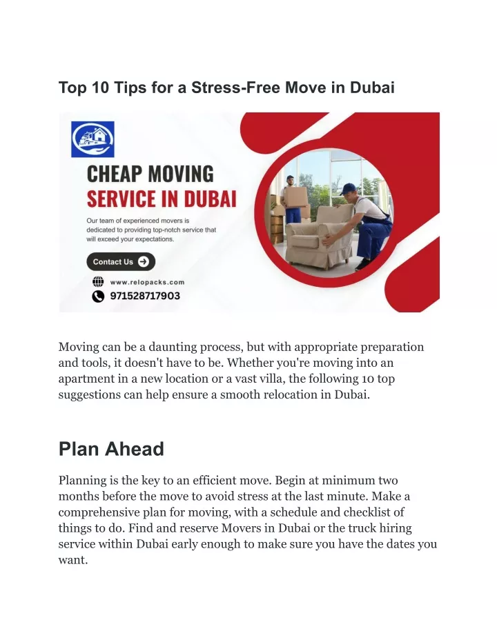 PPT - Top 10 Tips for a Stress-Free Move in Dubai PowerPoint ...