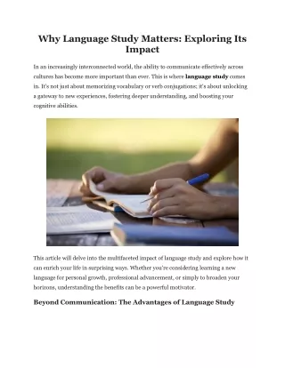 Why Language Study Matters Exploring Its Impact