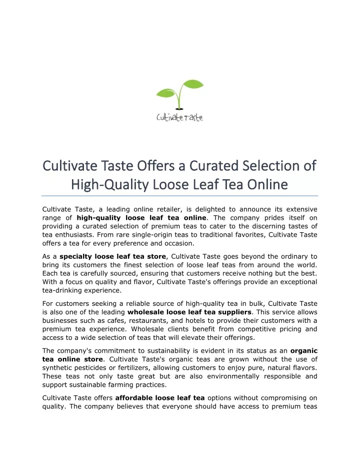 cultivate taste offers a curated selection