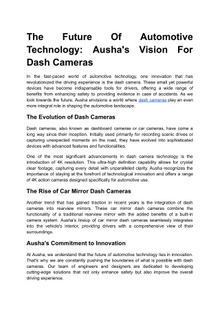 The Future Of Automotive Technology: Ausha's Vision For Dash Cameras
