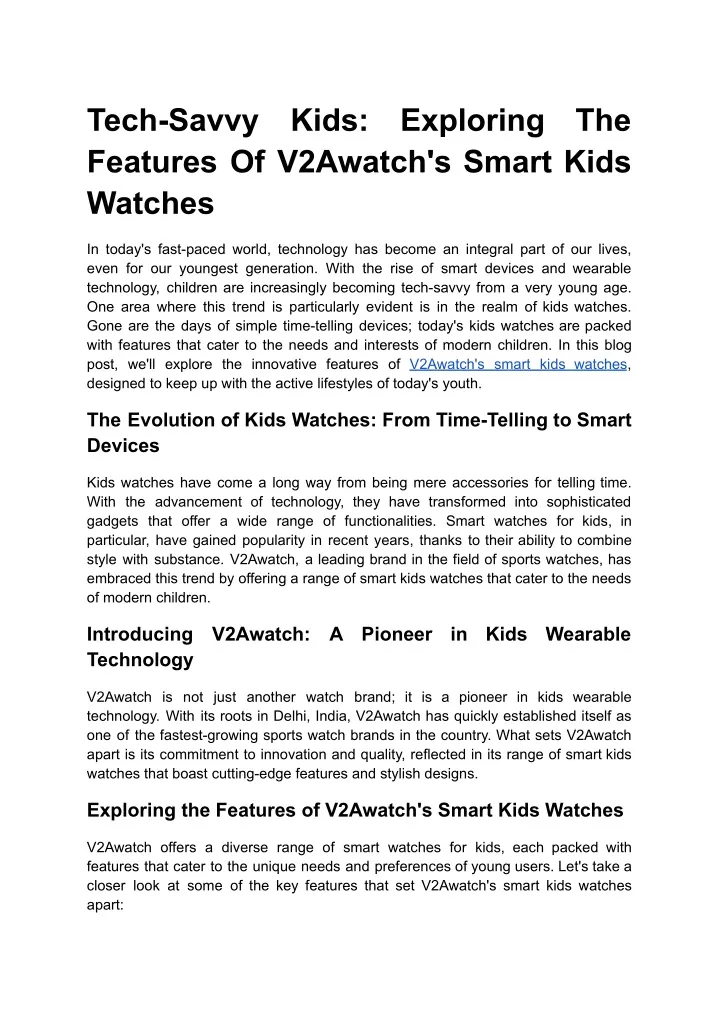 tech savvy features of v2awatch s smart kids