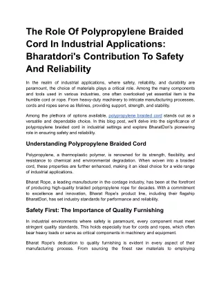 The Role Of Polypropylene Braided Cord In Industrial Applications_ Bharatdori's Contribution To Safety And Reliability
